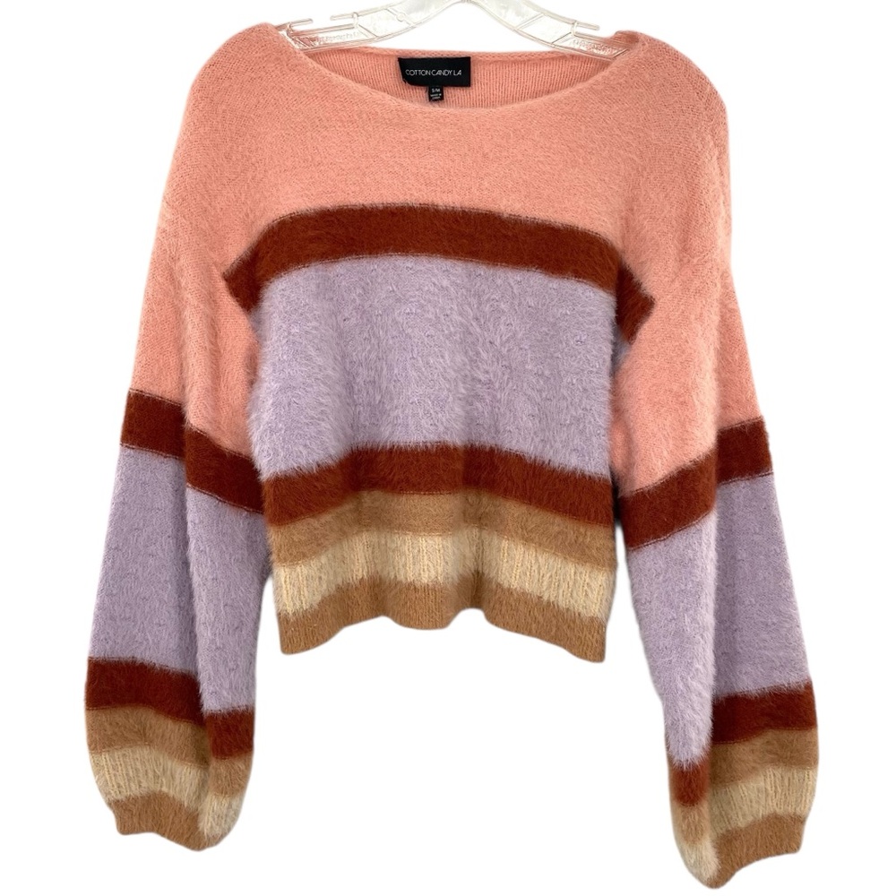 Cotton Candy LA Pink Purple Stripe Fuzzy Sweater